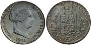 1864. Isabel II. Segovia. 25 céntimos de ... 