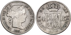 1861. Isabel II. Barcelona. 4 reales. (AC. ... 