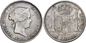 1864. Isabel II. Madrid. 10 reales. (AC. ... 