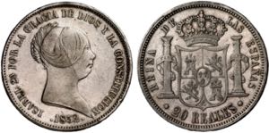 1852. Isabel II. Sevilla. 20 reales. (AC. ... 