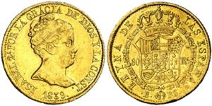 1839. Isabel II. Barcelona. PS. 80 reales. ... 
