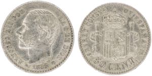1885/1*86. Alfonso XII. MSM. 50 céntimos. ... 