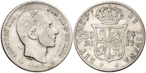1880. Alfonso XII. Manila. 20 centavos. (AC. ... 