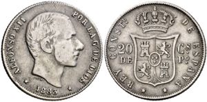 1883. Alfonso XII. Manila. 20 centavos. (AC. ... 