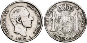 1882. Alfonso XII. Manila. 50 centavos. (AC. ... 