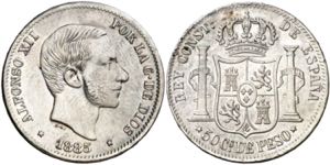 1885. Alfonso XII. Manila. 50 centavos. (AC. ... 