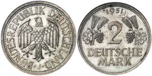 Alemania. 1951. J (Hamburgo). 2 marcos. (Kr. ... 