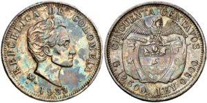 Colombia. 1933. M (Medellín). 50 centavos. ... 
