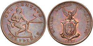Filipinas. 1937. M (Manila). 1 centavo. (Kr. ... 