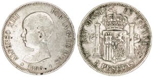 1890*--90. Alfonso XIII. 5 pesetas. Lote de ... 