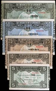 1937. Bilbao. 5, 10, 25, 50 y 100 pesetas. ... 