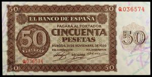 1936. Burgos. 50 pesetas. (Ed. D21a) (Ed. ... 