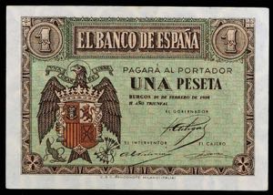 1938. Burgos. 1 peseta. (Ed. D28a) (Ed. ... 