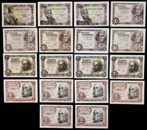 Lote de 18 billetes de 1 peseta de 1943 ... 
