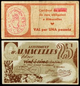 Almacelles. 25 céntimos y 1 peseta. (T. ... 