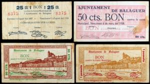Balaguer. 25, 50 céntimos (dos) y 1 peseta. ... 