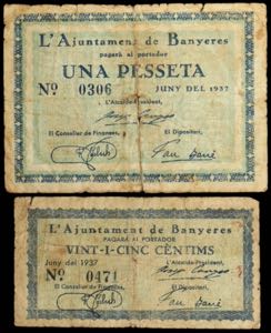 Banyeres. 25 céntimos y 1 peseta. (T. 353 y ... 