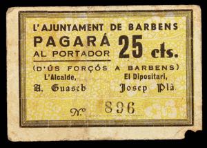 Barbens. 25 céntimos. (T. 362). Pequeña ... 