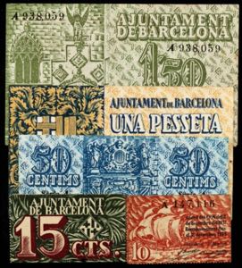 Barcelona. 10, 15, 50 céntimos, 1 y 1,50 ... 