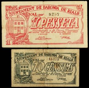 Baronia de Rialb. 10 céntimos y 1 peseta. ... 