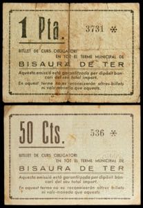 Bisaura de Ter. 50 céntimos y 1 peseta. (T. ... 