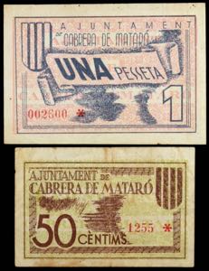 Cabrera de Mataró. 50 céntimos y 1 peseta. ... 