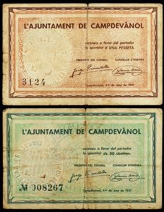 Campdevànol. 50 céntimos y 1 peseta. (T. ... 