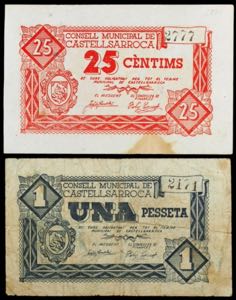 Castellsarroca. 25 céntimos y 1 peseta. (T. ... 