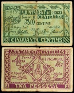 Centelles. 50 céntimos y 1 peseta. (T. 931 ... 