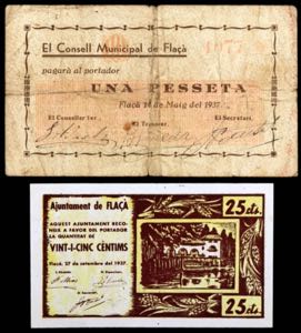 Flaçà. 25 céntimos y 1 peseta. (T. 1184 y ... 
