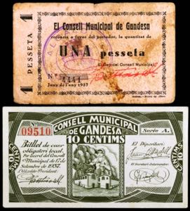 Gandesa. 10 céntimos y 1 peseta. (T. 1252 y ... 