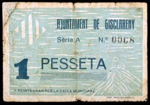 Gisclareny. 1 peseta. (T. 1312). Nº 0068. ... 
