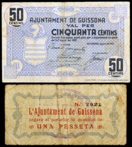 Guisona. 50 céntimos y 1 peseta. (T. 1402 y ... 