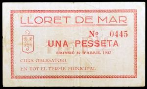 Lloret de Mar. 1 peseta. (T. 1573). Escaso. ... 