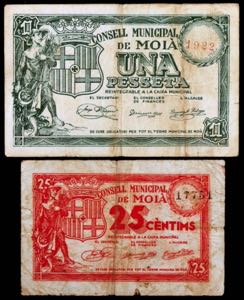 Moià. 25 céntimos y 1 peseta. (T. 1724 y ... 