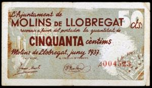 Molins de Llobregat. 50 céntimos. (T. ... 