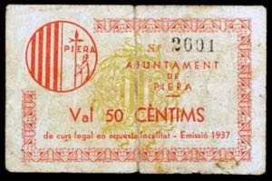 Piera. 50 céntimos. (T. 2103). Raro. BC+.