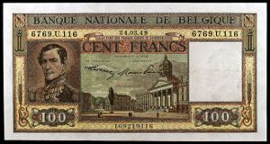 Bélgica. 1949. Banco Nacional. 100 francos. ... 