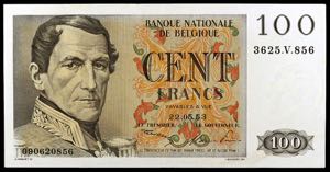 Bélgica. 1953. Banco Nacional. 100 francos. ... 