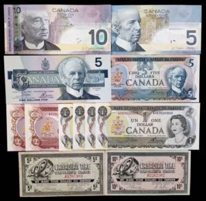Canadá. 12 billetes de distintos valores y ... 