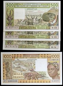Estados del África Occidental. 4 billetes ... 