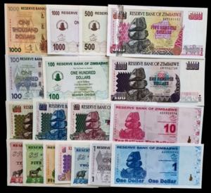Zimbabwe. 18 billetes de distintos valores y ... 