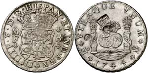 1744. Felipe V. México. MF. 8 reales. 26,96 ... 