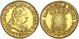 1729. Felipe V. Madrid. 2 escudos. Inédita. ... 
