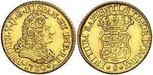 1730. Felipe V. Sevilla. 2 escudos. (Cal. ... 