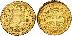 1701. Felipe V. Sevilla. M. 4 escudos. (Cal. ... 