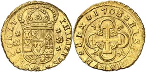 1703/2. Felipe V. Sevilla. J. 4 escudos. ... 