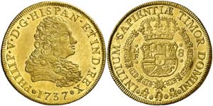 1737. Felipe V. México. MF. 8 escudos. ... 
