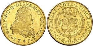 1745. Felipe V. México. MF. 8 escudos. ... 