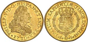 1730. Felipe V. Sevilla. 8 escudos. (Cal. ... 